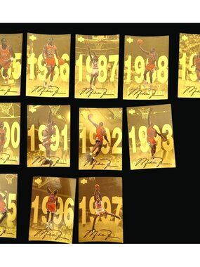 Michael Jordan 1985-1997 Upper Deck Gold Foil Basketball Trading Cards Set Of 12